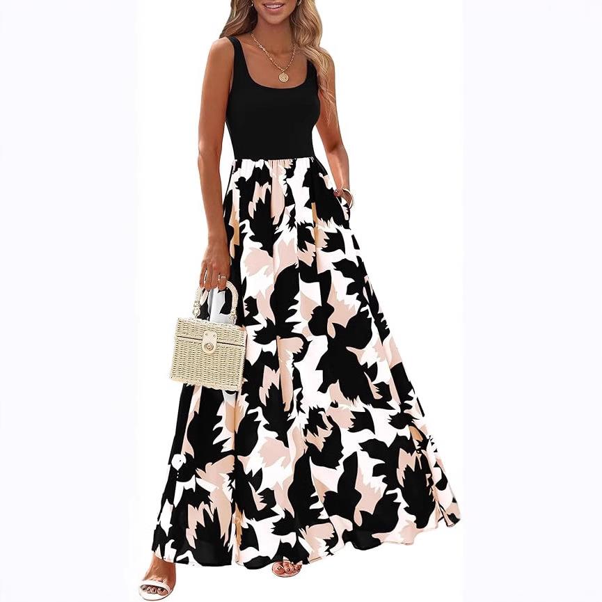 

Women Casual Strap Square Collar Printed One Piece Dress XL