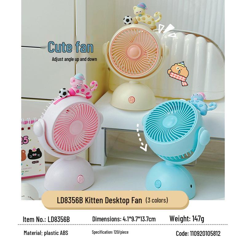 Compact Silent Cartoon Desk Fan for Office & Dorm - Cute Portable Mini Fan 500mAh
