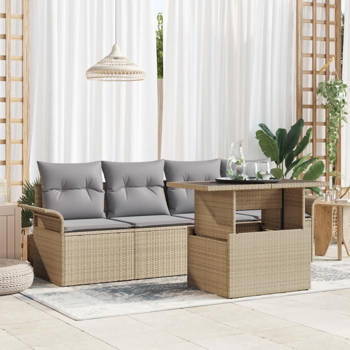 VidaXL Ensemble de canapé de jardin 5 pièces avec coussins en rotin beige 3356923