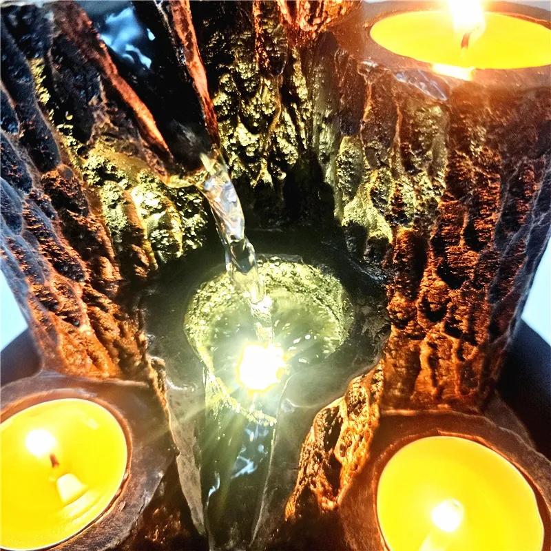 Resin Waterfall Fountain for Home Office Feng Shui Relaxation Top Water Feature with Lights Delightful Tabletop Ornaments Gift