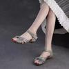 Fashion 2025 Summer New Peep Toed Sandals Women Hollowed Out Hand Woven Flat Sandals Leather Retro Low Heel