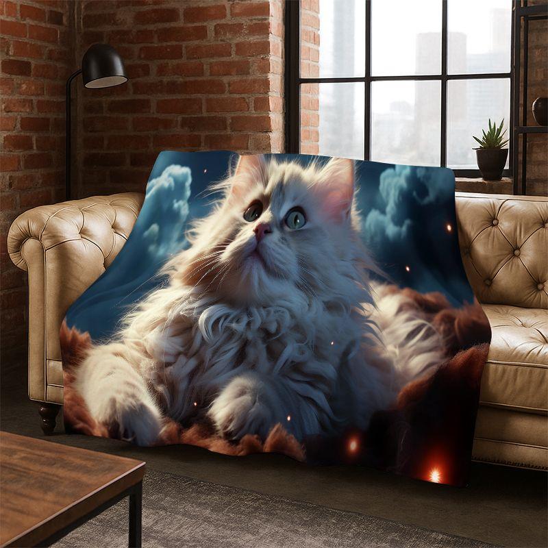 Cute Cat Kitten Cartoon Flannel Blanket Soft Warm Blanket Throw Blanket for Bedroom Living Room Bed Travel Camping Picnic Gift
