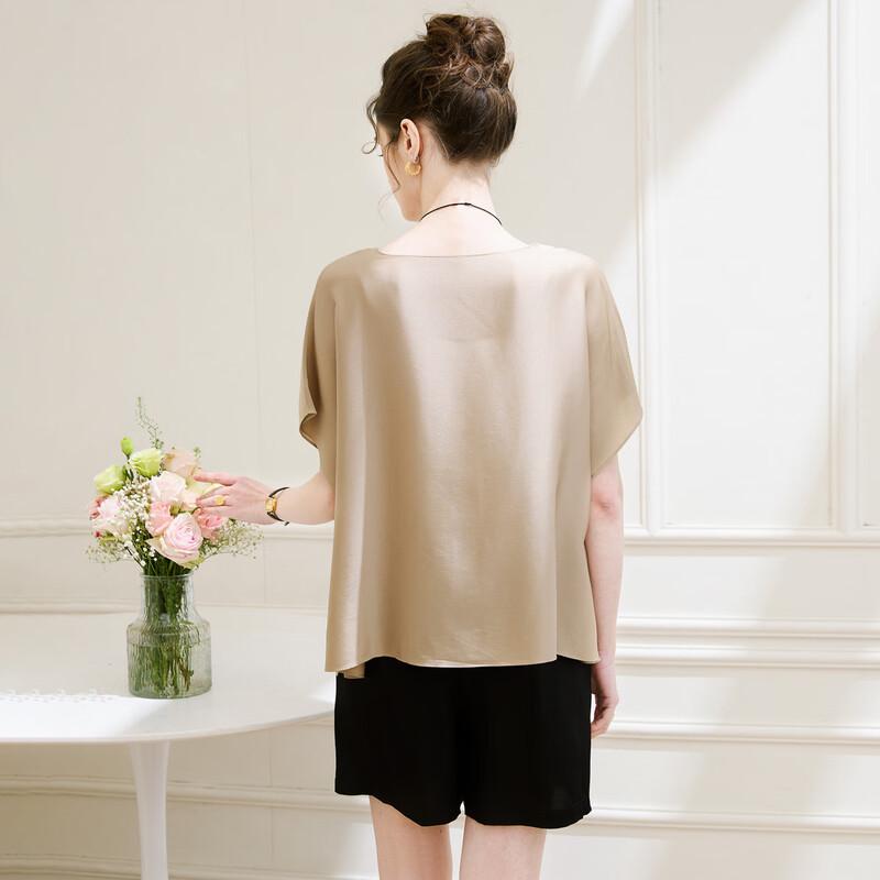 TUHUANG Women's Silk Blend Batwing Sleeve T-Shirt