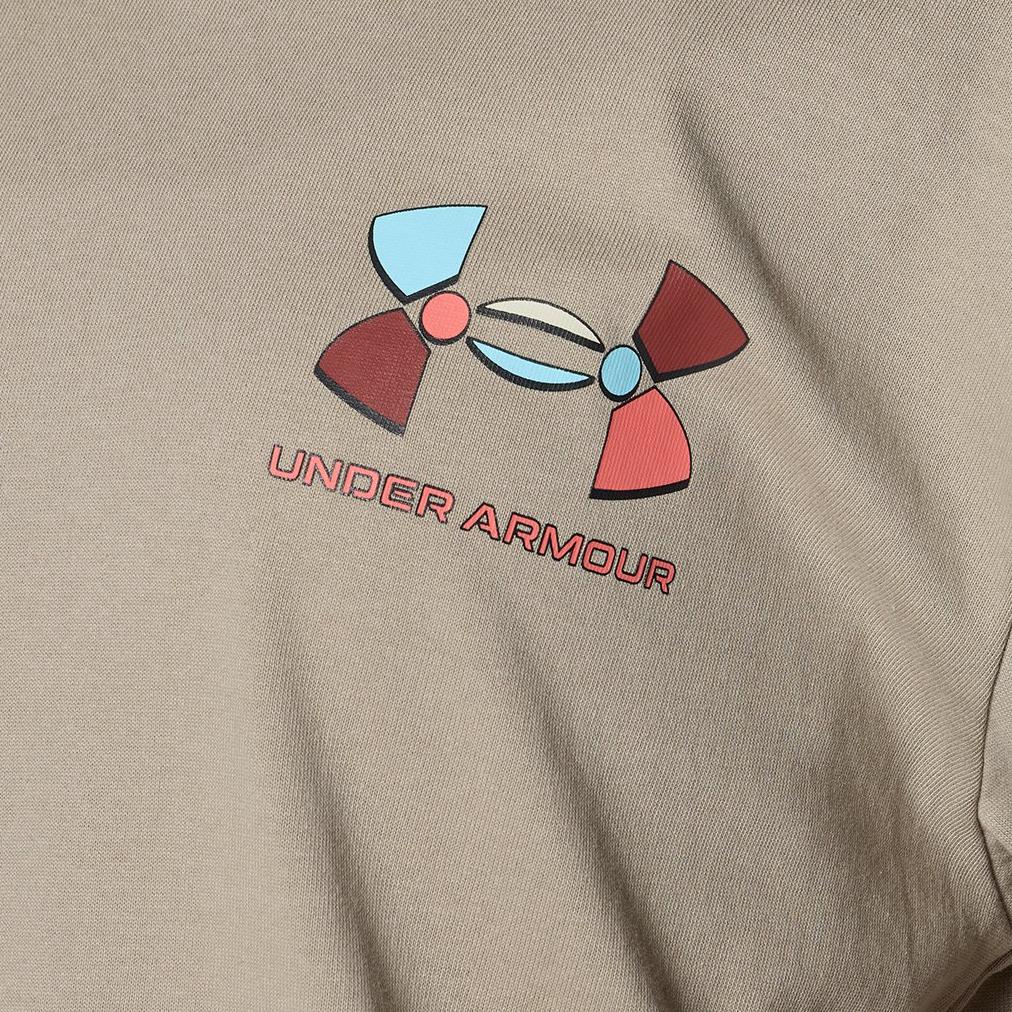 Under Armour Loose Logo Print Crew Neck Pullover Short Sleeve Drop Shoulder T-Shirt Women T-Shirts Khaki 1383047-203