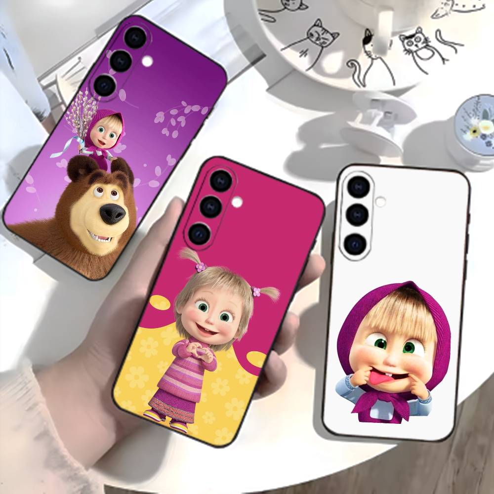 Cute Masha and the Bears Phone Case For Samsung Galaxy A73,A21s,A22,A31,A52,A53,A71,A41Soft Black Shell