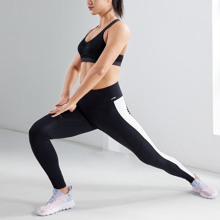 Li Ning Training Series Color Block Stretch Yoga Knitted Fitness Pants Women Bottoms Black AULR074-1