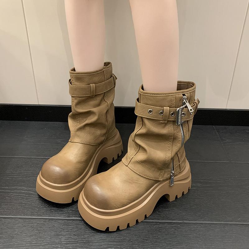 Fashion Design Sense Niche Sleeve Martin Boots Women's Autumn and Winter Retro Versatile Temperament Comfortable Thick-soled Medium Tube Fashion Boots