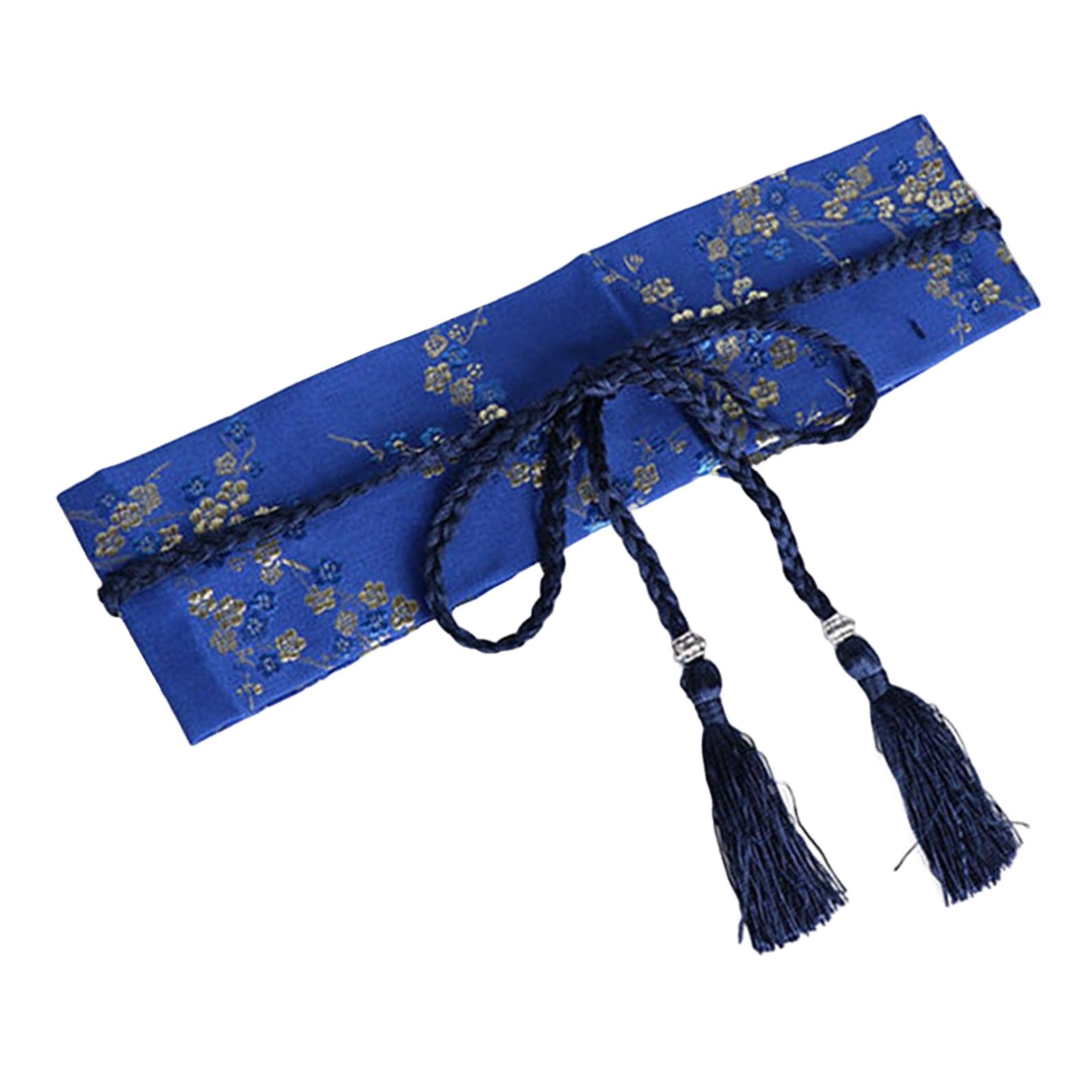 Fashion Women Satin Waist Belt Kimono Belts Floral Printed Lace up Wide Girdle королевский синий