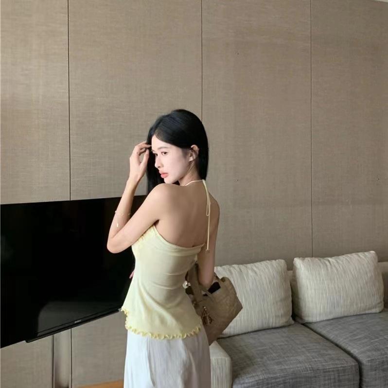 Spice Girls Summer Slim Fit and Thin Beautiful Back Straps Neck Small Vest Sexy Tube Top Pure Desire Wind Halter Top Ins