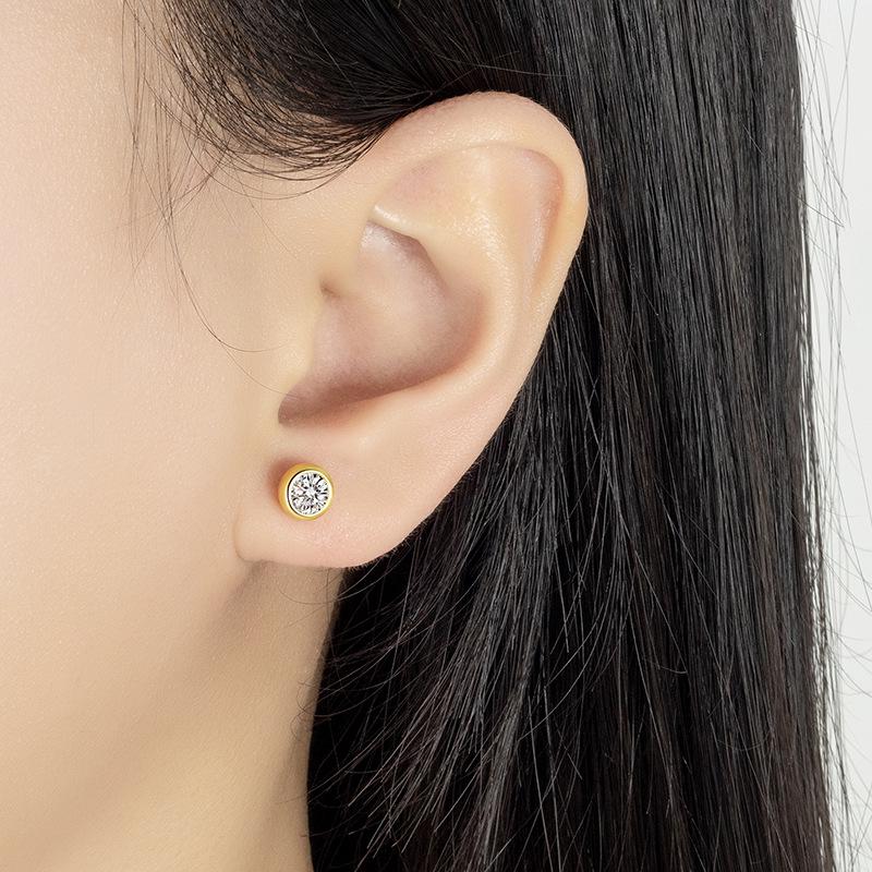 Gold 18K Zircon Screw Earrings - European & American Style Small Bone Studs