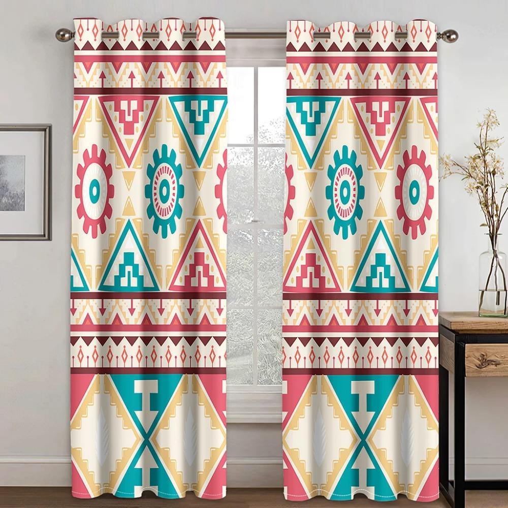 Luxury Gray Ethiopian and Eritrean Traditional Curtains 2 Pieces Thin Drape for Living Room Bedroom Window Decor