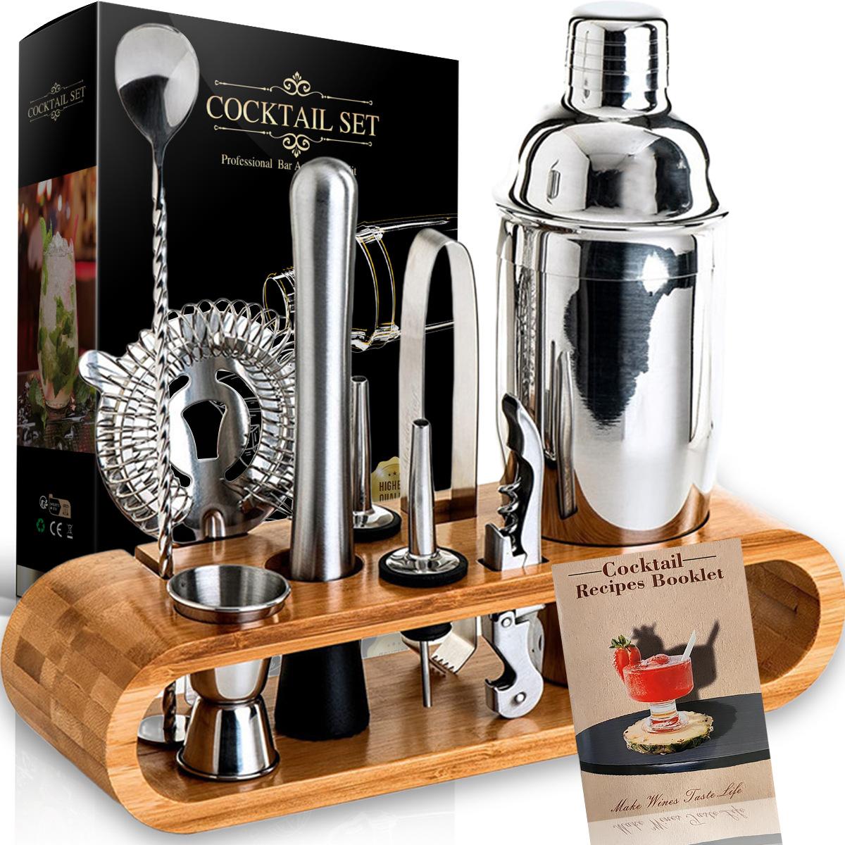

Mixology Bartender Kit 10-Piece Bar Tool Set With Stylish Bamboo Stand Perfect Home Bartending Kit Martini Cocktail Shaker Set серебряный