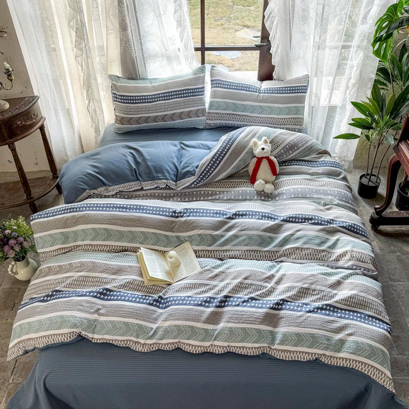 Class A Bamboo Cotton Double Layer Soft Four-Piece Floral Gauze Set for Mothers & Babies - Includes Student Dormitory Three-Piece Set