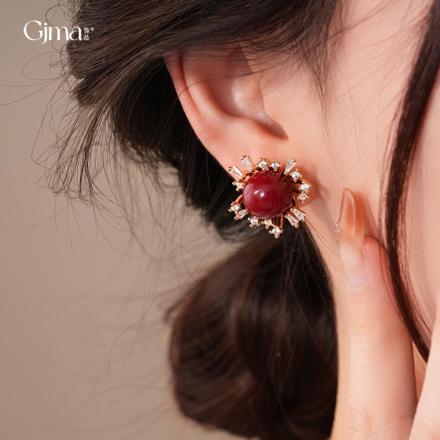 New Year's red resin zircon fireworks stud earrings sweet versatile earrings women