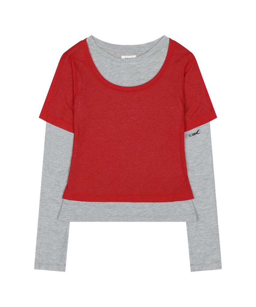 Seul See-Through Layered Embroidered Long Sleeve T-Shirt_Red