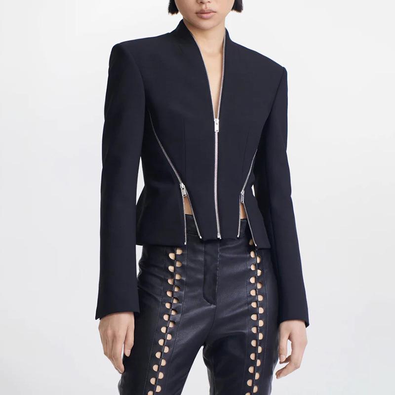 

Spring 2025 Korean V-Neck Zip-Up Women s Jacket Extra Large чорний