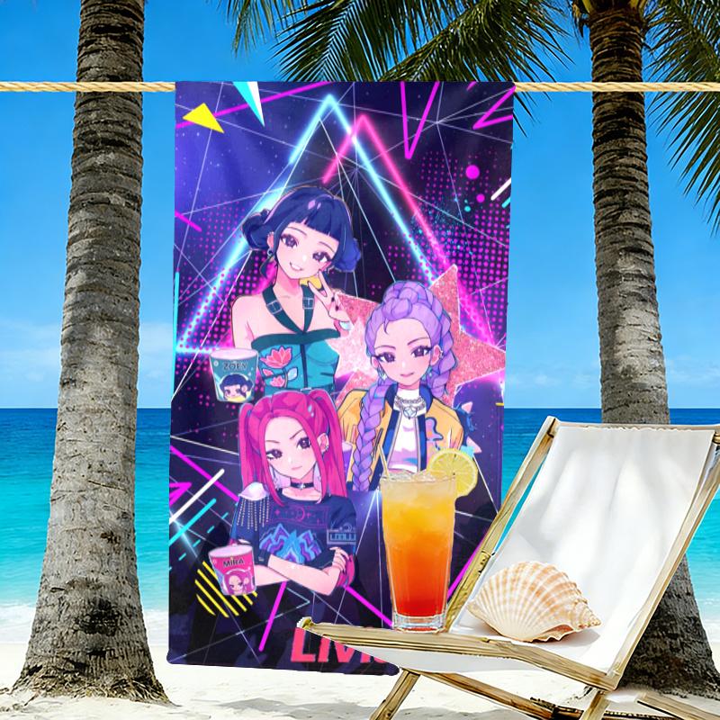 KPop Demon Hunters Print Beach Towel Design, Soft, Lightweight. for Home Bathroom, Spa, Pool, Yoga, Surfing, Camping, Gift for Family, Friend