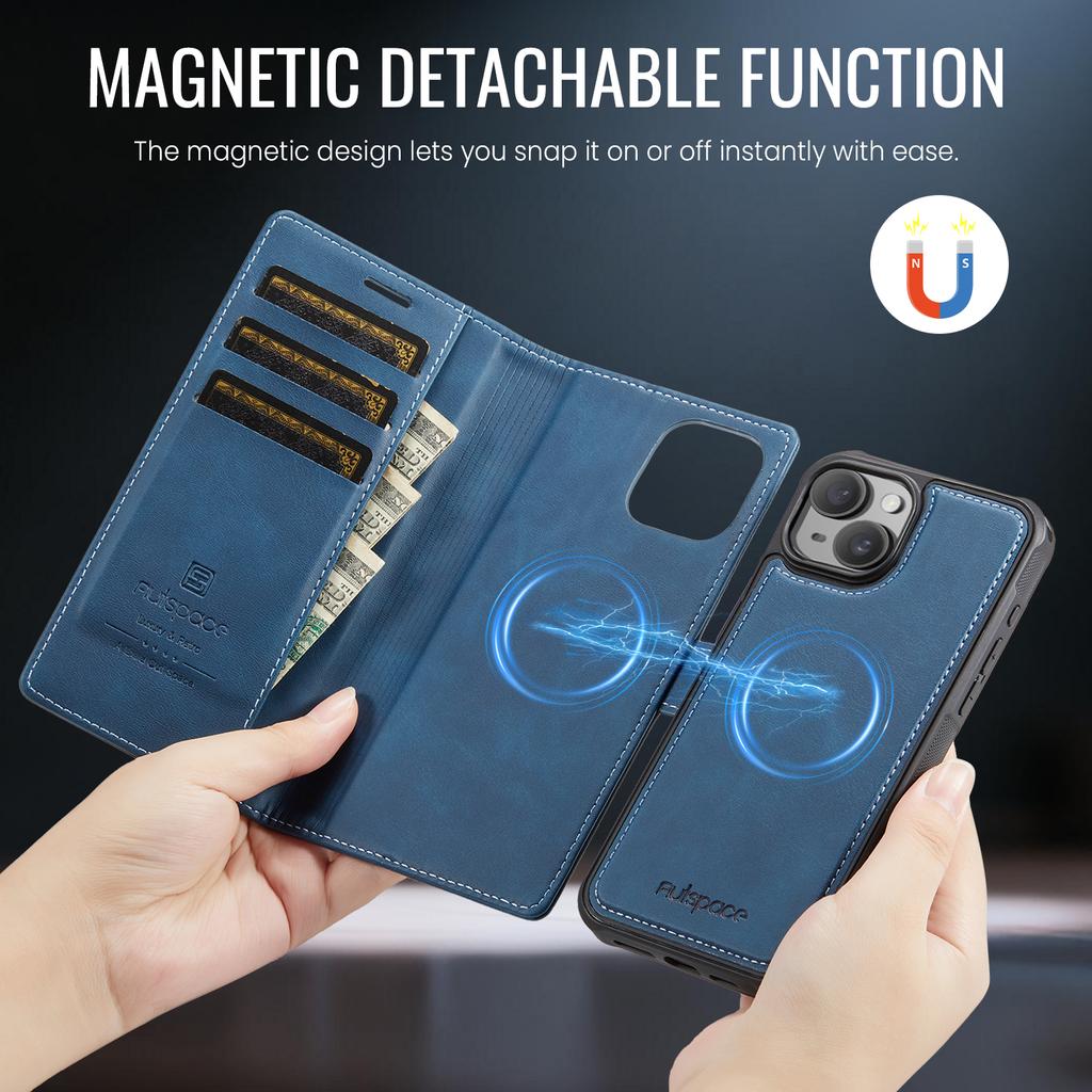 AUTSPACE A05 For iPhone 15 Case Wallet Stand Detachable Leather Magnetic Phone Cover