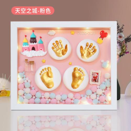 Baby's Full Moon Stereoscopic Hand Foot Printing Mud One Year Old Hand Model Souvenir 28.4x33.4CM Wooden Photo Frame Decoration