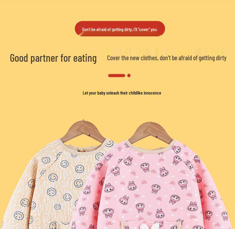 Reversible Thickened Baby Warm Smock for Autumn and Winter - Long Sleeve Anti-dirty Apron for Kids