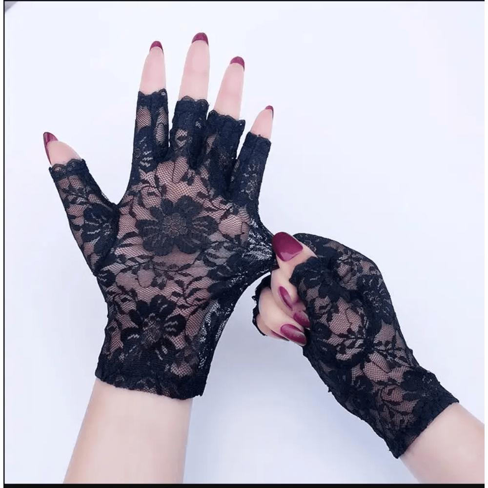 

1 Pair Women Half Finger Sun Protection Gloves Fingerless Lace Wedding Decoration Gloves Fingerless Style One Size чорний