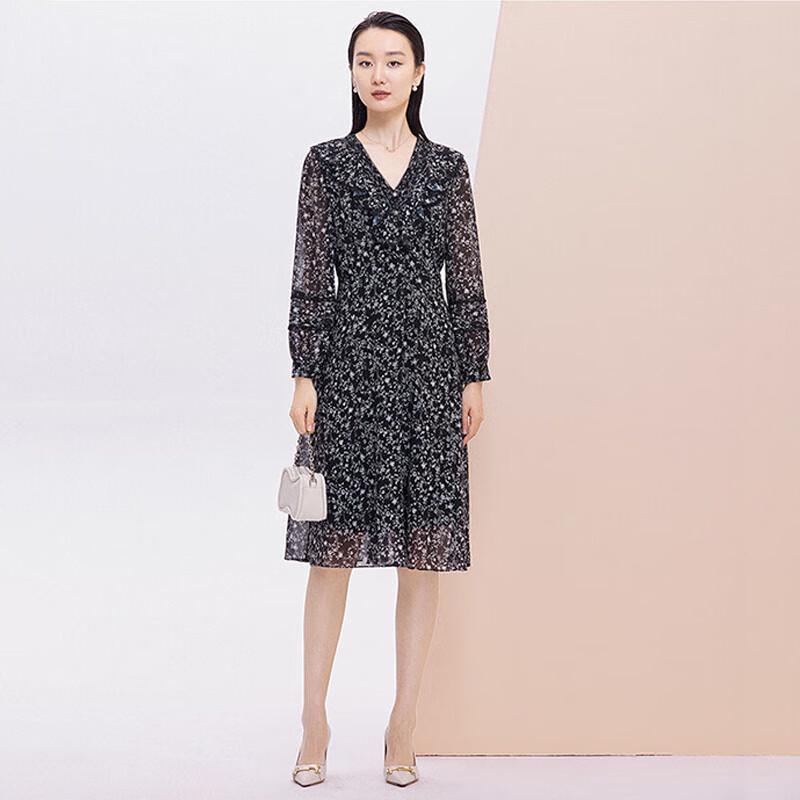 JESSIE Women's French Ruffle Long Sleeve Printed Dress