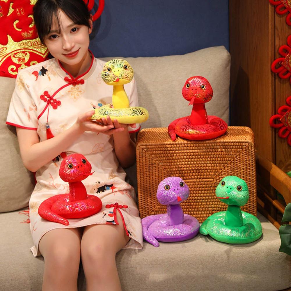 

Simulation Wealth Snake Year Mascot Toy PP Cotton Lucky Snake Doll Plushies Children style 5