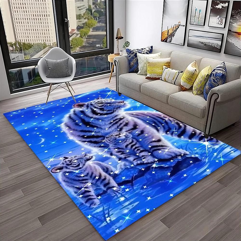 Tappeto Animale Tigre dei Sogni 3D Cartoon per Casa Soggiorno Camera da Letto Divano Zerbino Decorazione, Tappeto per Area Giochi Bambini Tappetino Antiscivolo