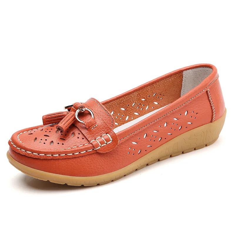 Summer Leather Women's Shoes Moccasins Platform Soft Boat Fashion Cutout Flats Casual Low Heel Nurse Lolita Shoes