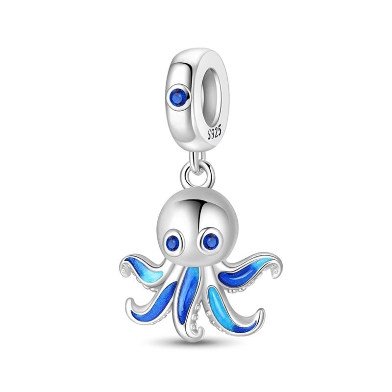 925 Silver Luminous Blue Ocean Series Octopus Starfish Charms Beads For Women Fit Bracelet DIY Jewelry Gifts