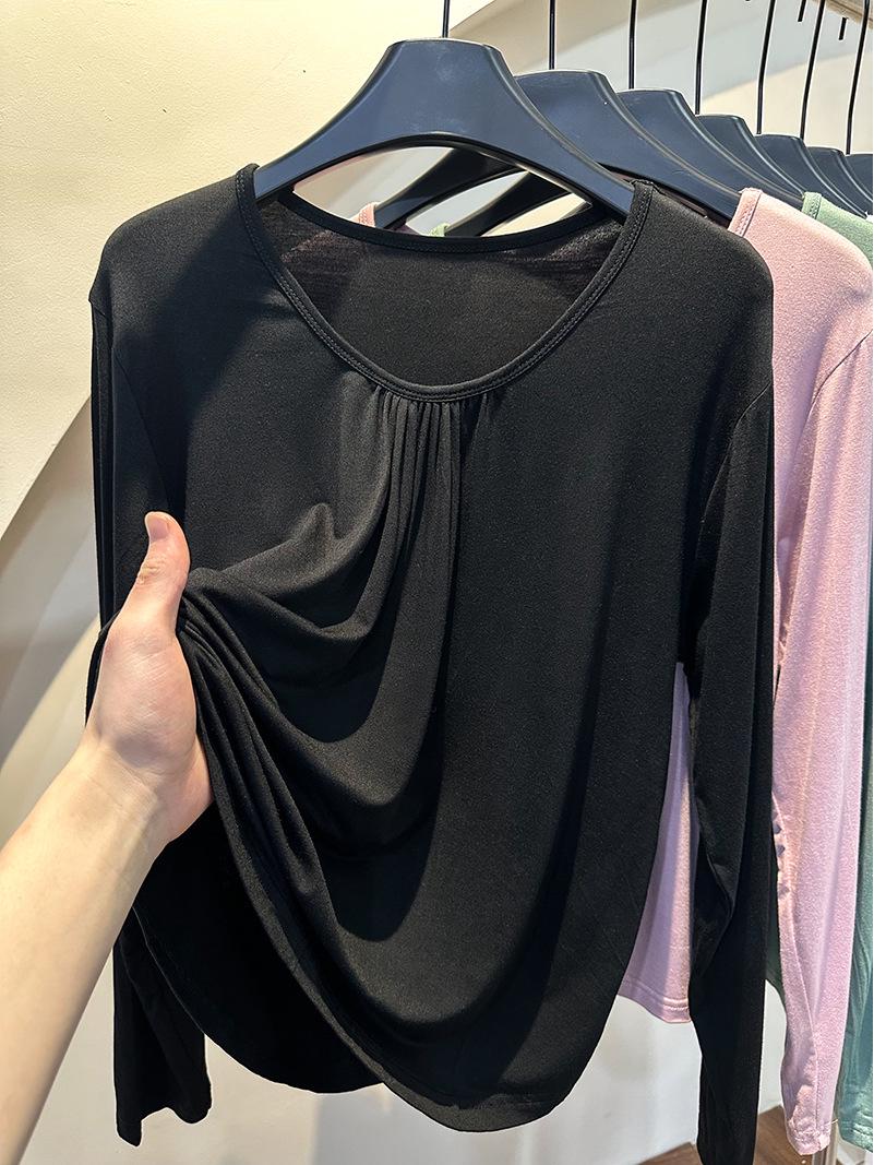 

Женская модальная футболка свободного кроя - Универсальный весенне-осенний топ большого размера однотонной расцветки с круглым вырезом 2XL [140-160 jin]