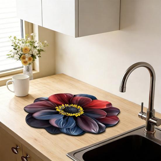 Mata do suszenia naczyń Realistyczne wzory kwiatowe Ziemia okrzemkowa Szybkoschnąca mata Absorbująca Mata termoizolacyjna na blat kuchenny Stół jadalny