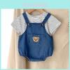Adorable Summer Baby Denim Overalls Set With Cute Cartoon Design And Short Sleeves