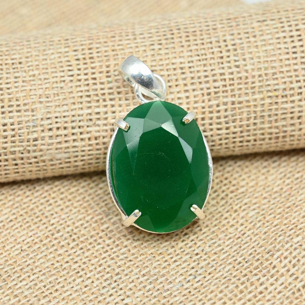 Green Onyx Gemstone 926 Sterling Silver Handmade Jewelry Pendant For Women Christmas Gift