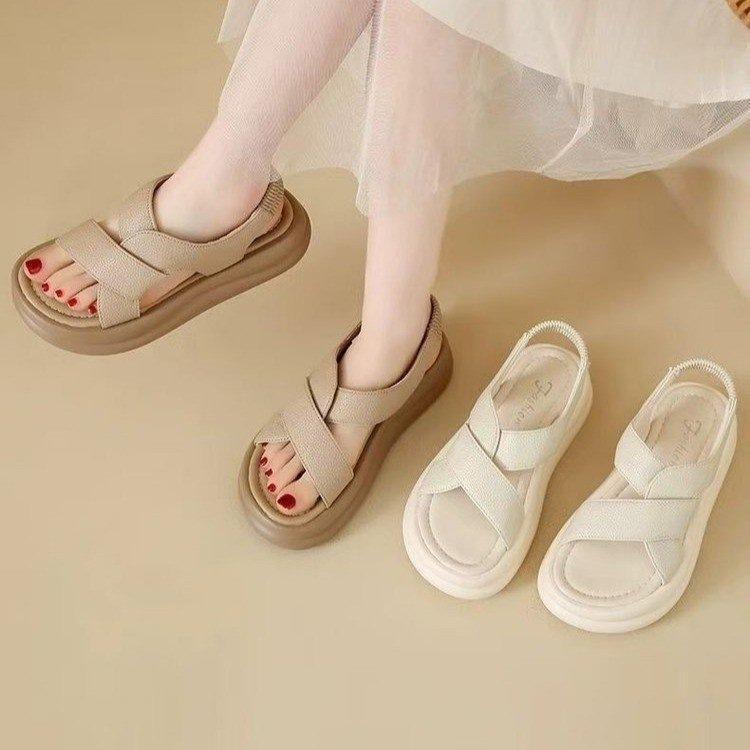 Rome with skirt sandals women's summer wear 2025 new fashion fairy style thick sole heightening high-end beach shoes