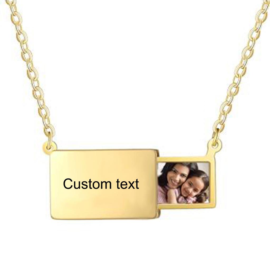 Custom Photo Box Pendant Necklace Stainless Steel Personalized Words and Picture Choker