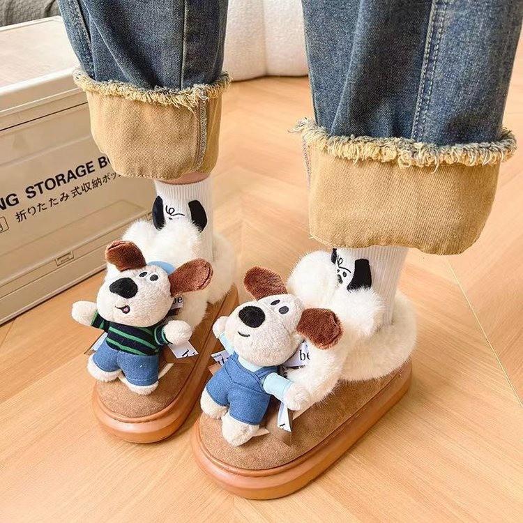 Snow cotton shoes thickened outside the head to keep warm, autumn velvet cute cotton boots