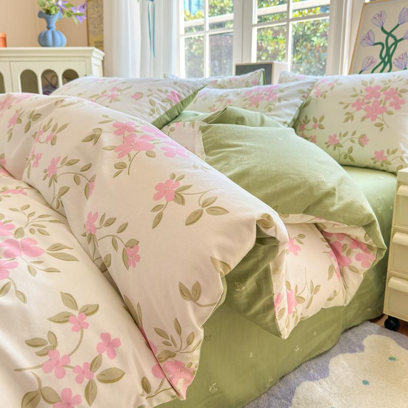 Luxurious 100% Cotton Floral Bedding Set Duvet Cover Set - Ultra Soft Breathable, 1 Duvet Cover 2 Pillowcases,Single/Double/King