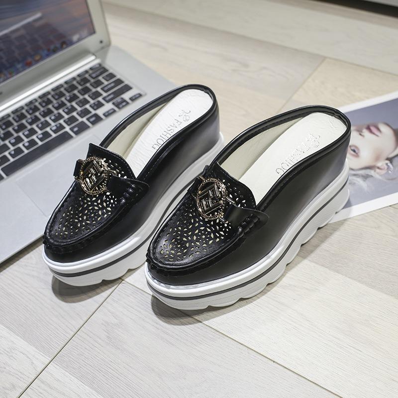 Herbst neues Produkt Baotou halbe Schale Damen dicke Sohle Innenhöhe erhöht Muffin-Schuhe Keilabsatz Lazy Fashion absatzlose Hausschuhe