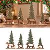 Lightweight Wood Holiday Ornaments 4Pcs Christmas Forest Friends Wooden Tabletop Decor Vintage Animal & Pine Natural Grain Statues Tree Figurine