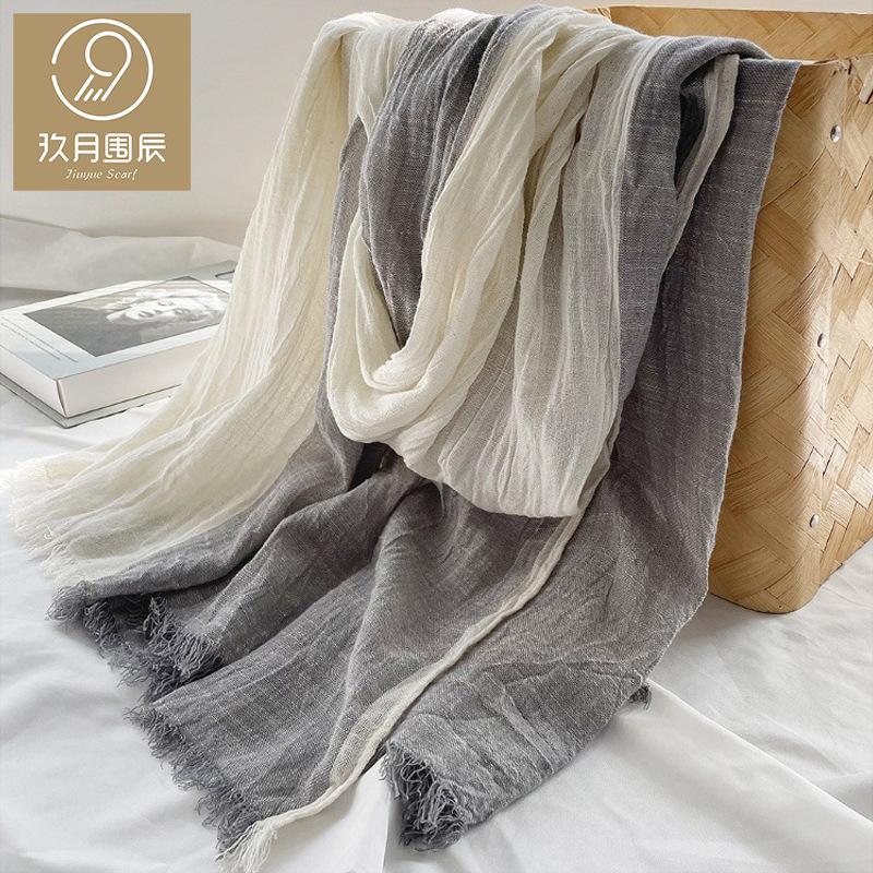 Literary and Artistic Style Contrasting Color Cotton and Linen Scarf Women's, Autumn and Winter New Color Matching Fringed Shawl Men's Scarf