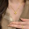 Wire-cut Hollowed-out Four-leaf Clover Necklace - New Design, Exquisite, Vintage, High-end, Titanium Steel Collar Chain with A Lock.