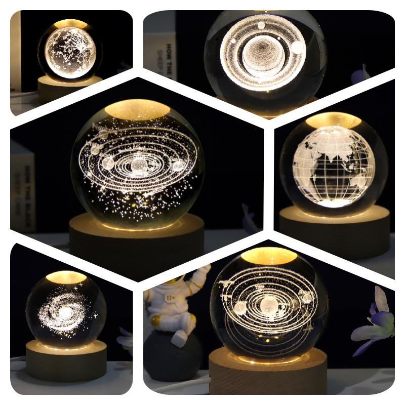 Creative 3d Laser Engraved Galaxy Crystal Ball Bedroom Decor Night Light Modern Minimalistic Style Glass Orb Gift