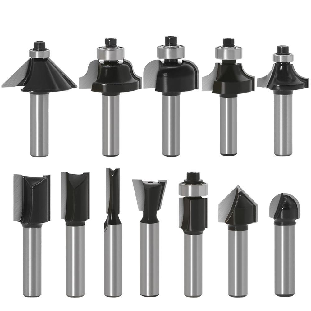 12-Piece Set Of 8-Handle Black Woodworking Milling Cutters, Woodworking Engraving Machine/Bakelite Milling/Trimming Machine, Cutter Head Set Of Knives
