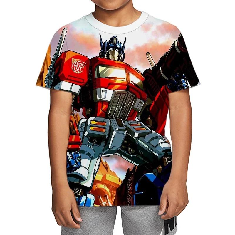

3D-печать Детская футболка с короткими рукавами Аниме Трансформация Робот Удобный топ Мужская повседневная футболка для отдыха на открытом воздухе S