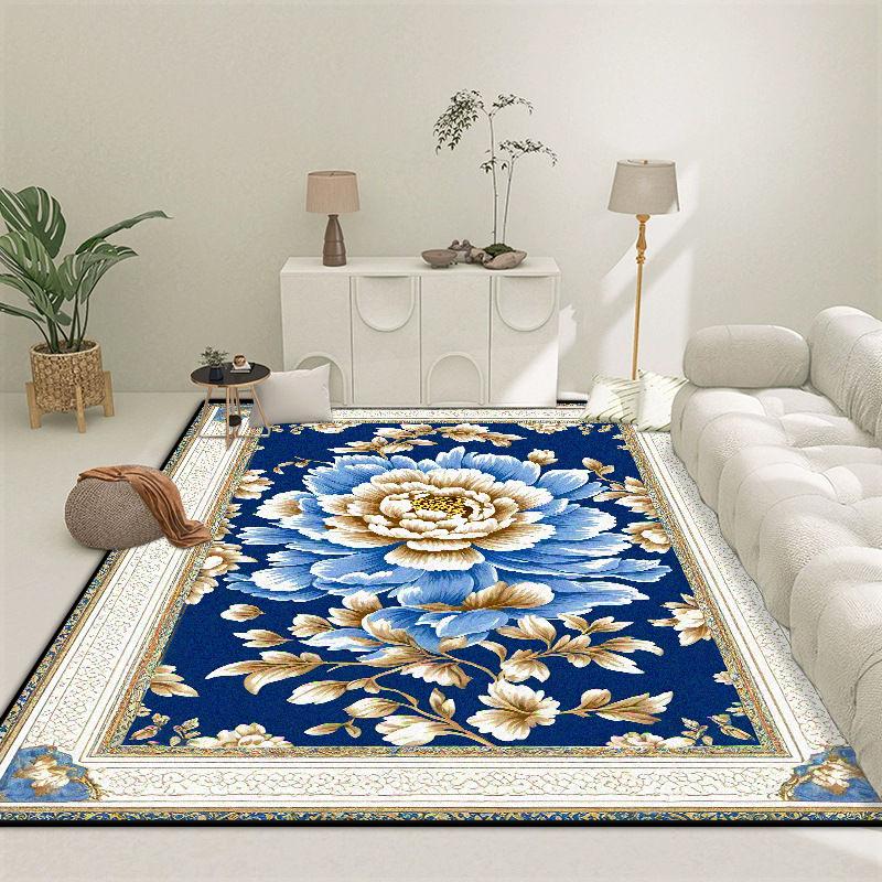 Europäischer Luxus Goldener Rand Wohnzimmerteppich Blumendesign Weich Rutschfest Mädchenzimmer Dekor Teppich Waschbar Schminktischmatte