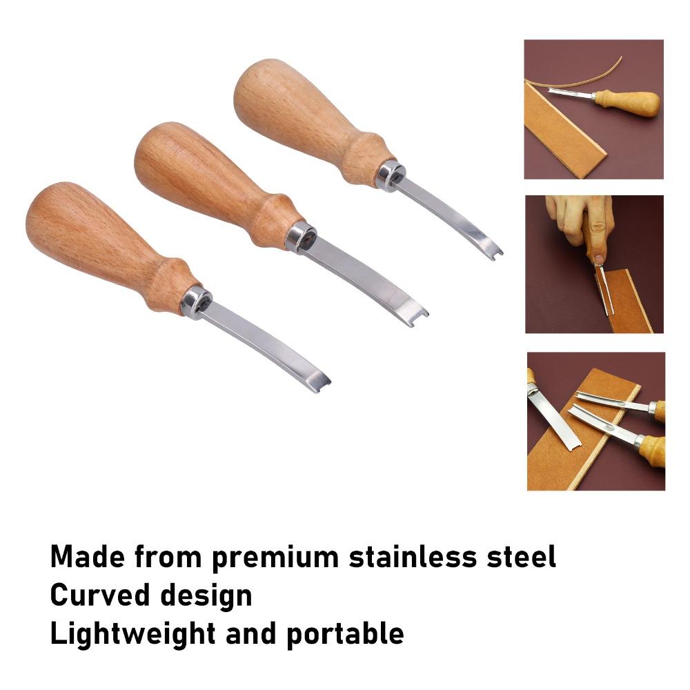 3pcs Wooden Handle Edge Skiving Tool Wide Mouth Leathercraft Trimmer Leather Crafting