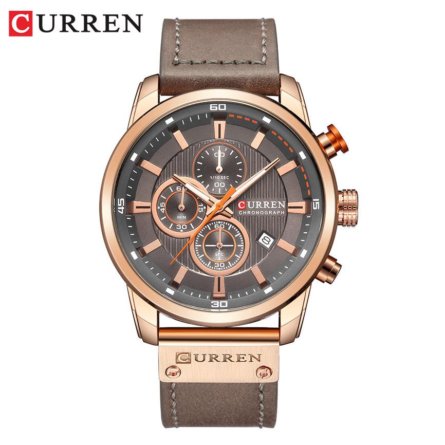 CURREN 8291 Men's Waterproof Quartz Watch, Round Dial with Three-Eye Calendar, Business Style.