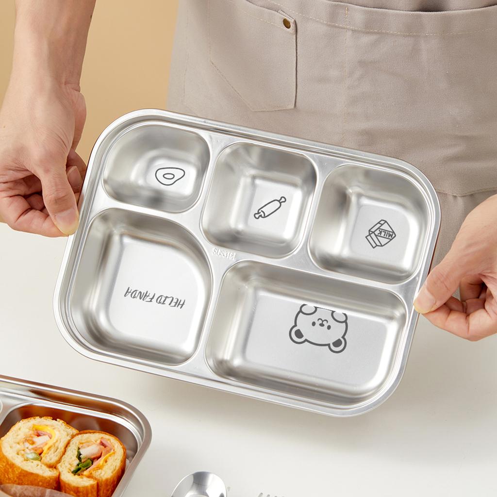 4/5 Compartment Lunch Box 304 Stainless Steel Food Container Student Canteen Dinner Plate Kitchen Muti-grid Food Plate