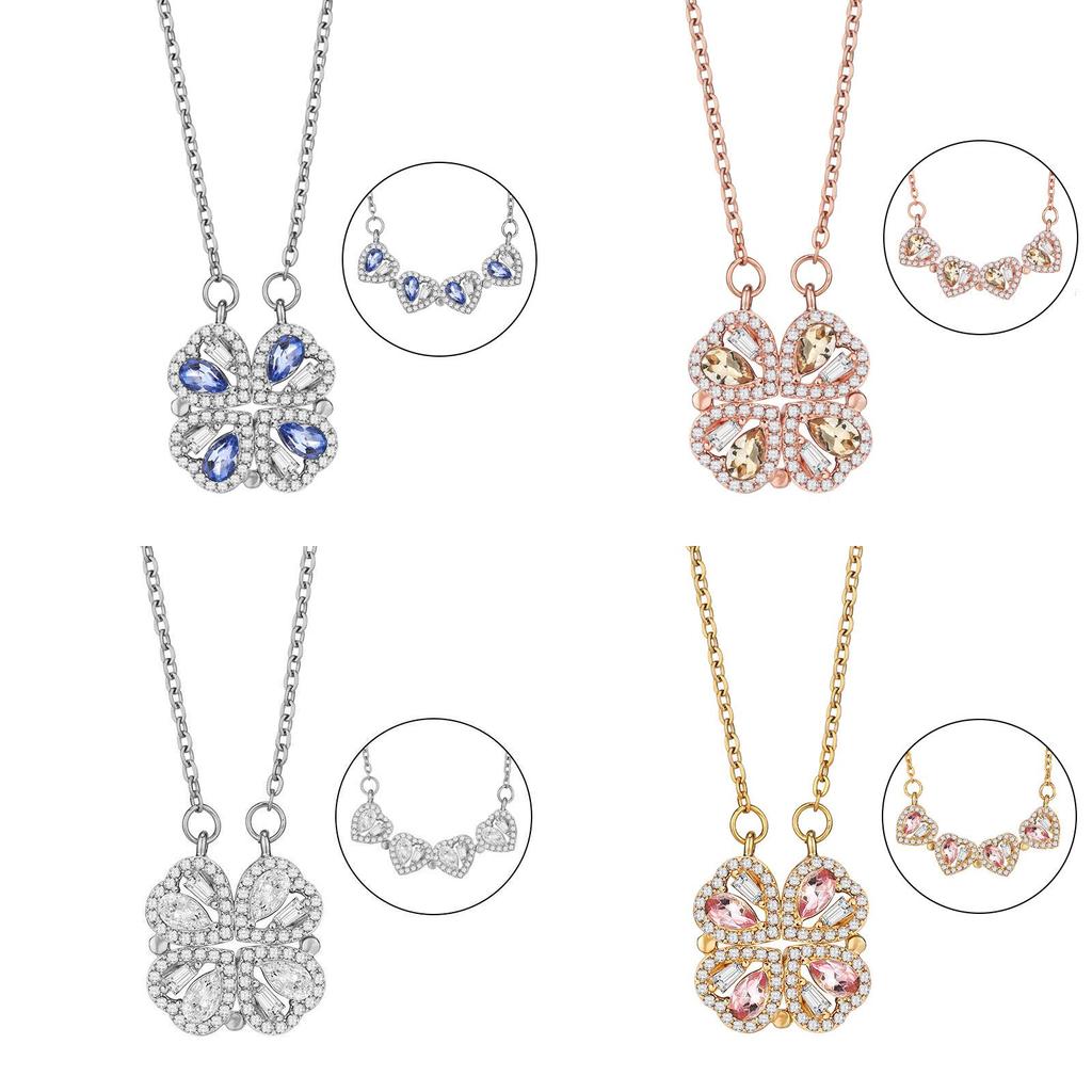 Collana Trifoglio a Quattro Foglie per Donna con Accenti in Zirconia Cubica Finitura Oro e Oro Rosa